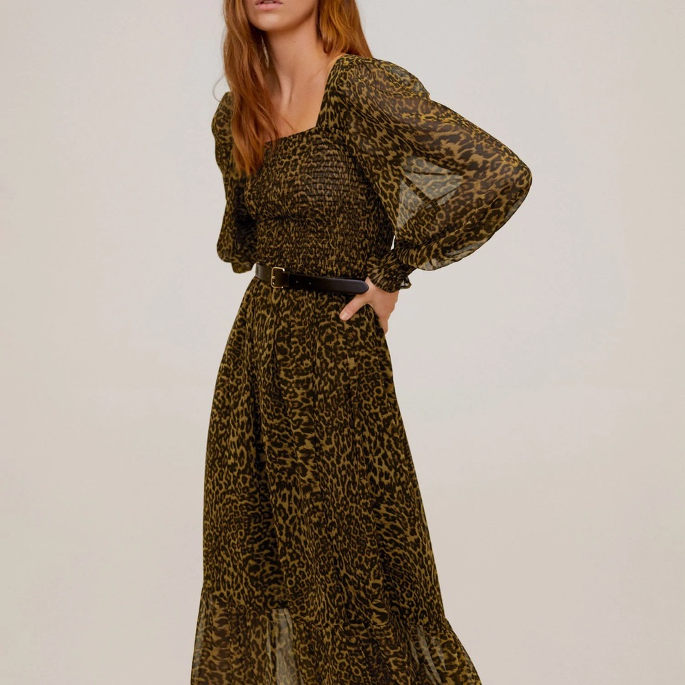 Mango Leopard Midi Dress Size S
